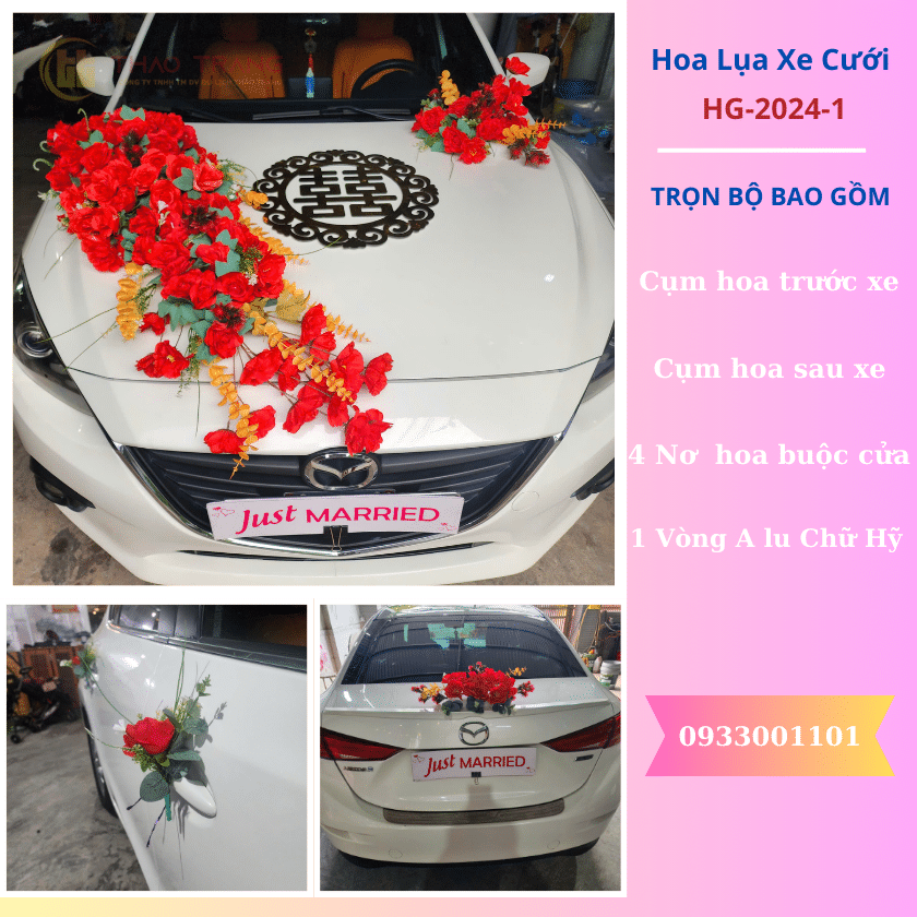 Hoa giả trang trí xe cưới